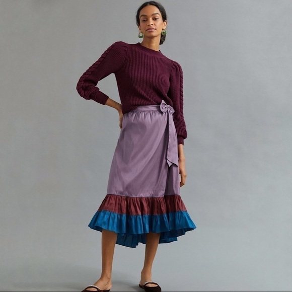 Anthropologie Dresses & Skirts - NWT Anthropologie Sachin & Babi Colorblocked Ruffle Wrap Midi Maxi Skirt 4